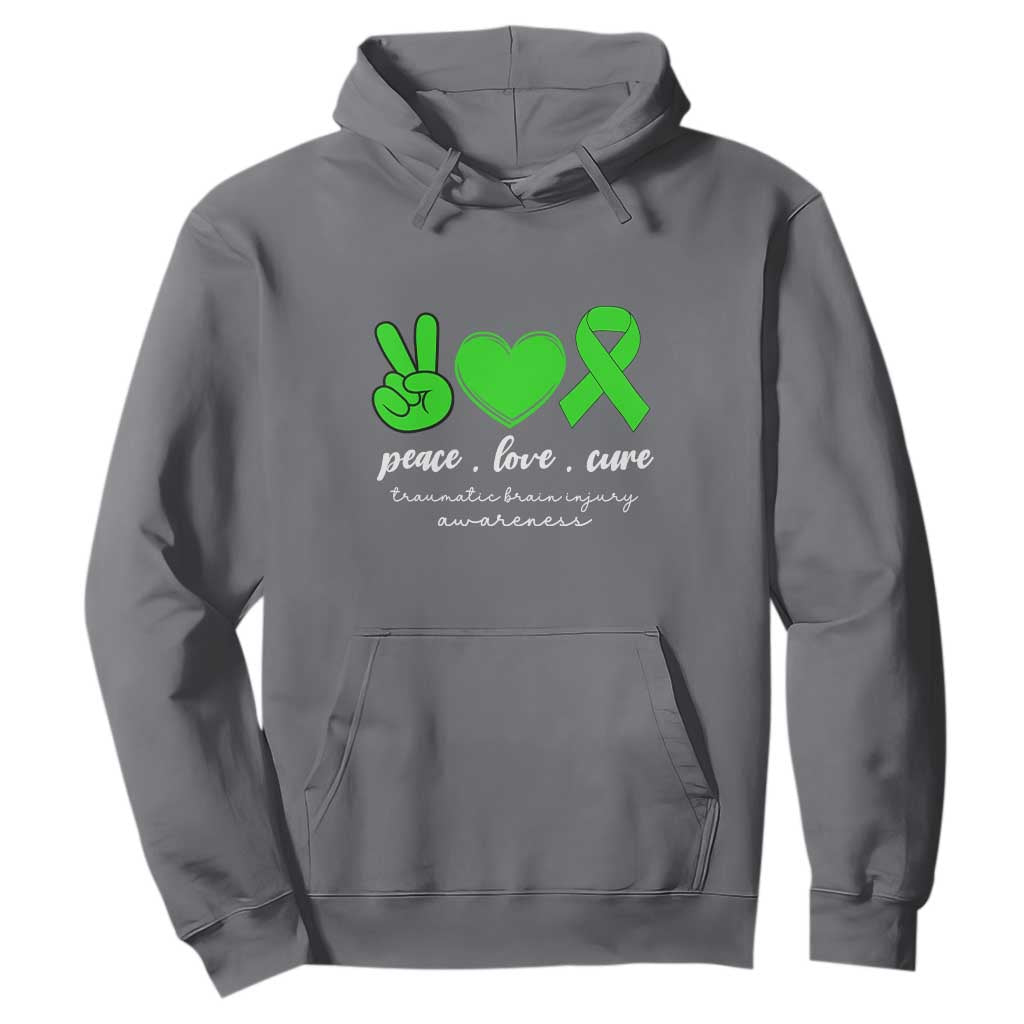 Traumatic Brain Injury Support Hoodie Peace Love Cure TBI Warrior