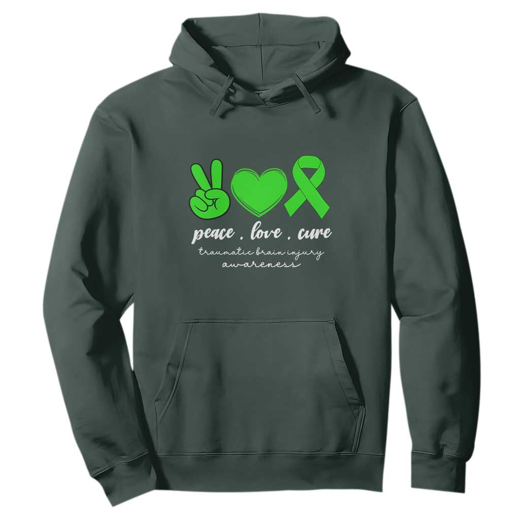 Traumatic Brain Injury Support Hoodie Peace Love Cure TBI Warrior