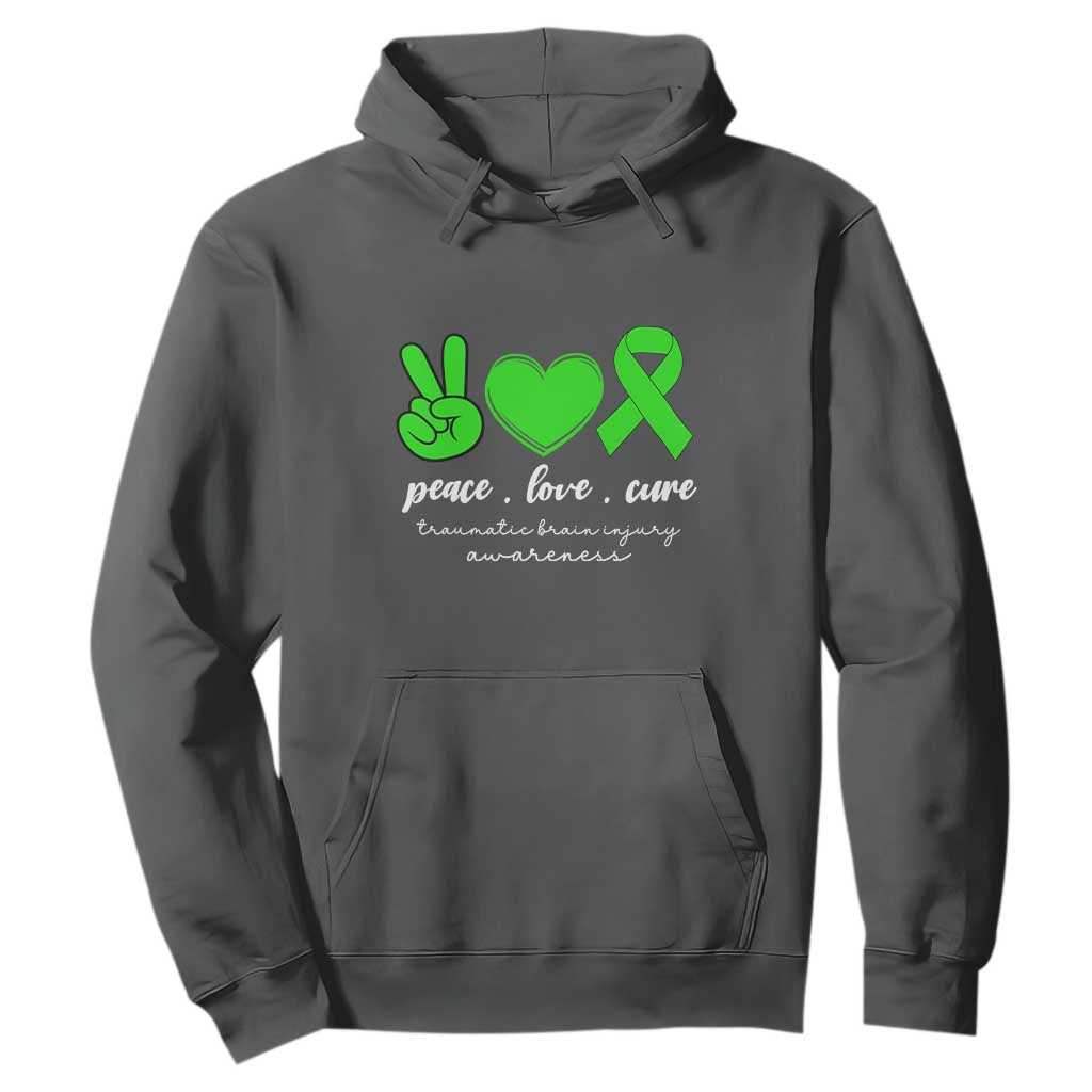 Traumatic Brain Injury Support Hoodie Peace Love Cure TBI Warrior