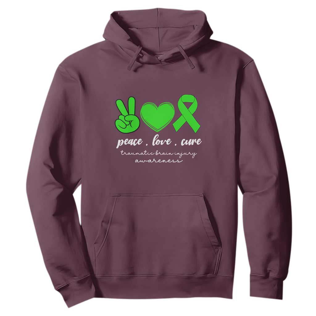 Traumatic Brain Injury Support Hoodie Peace Love Cure TBI Warrior
