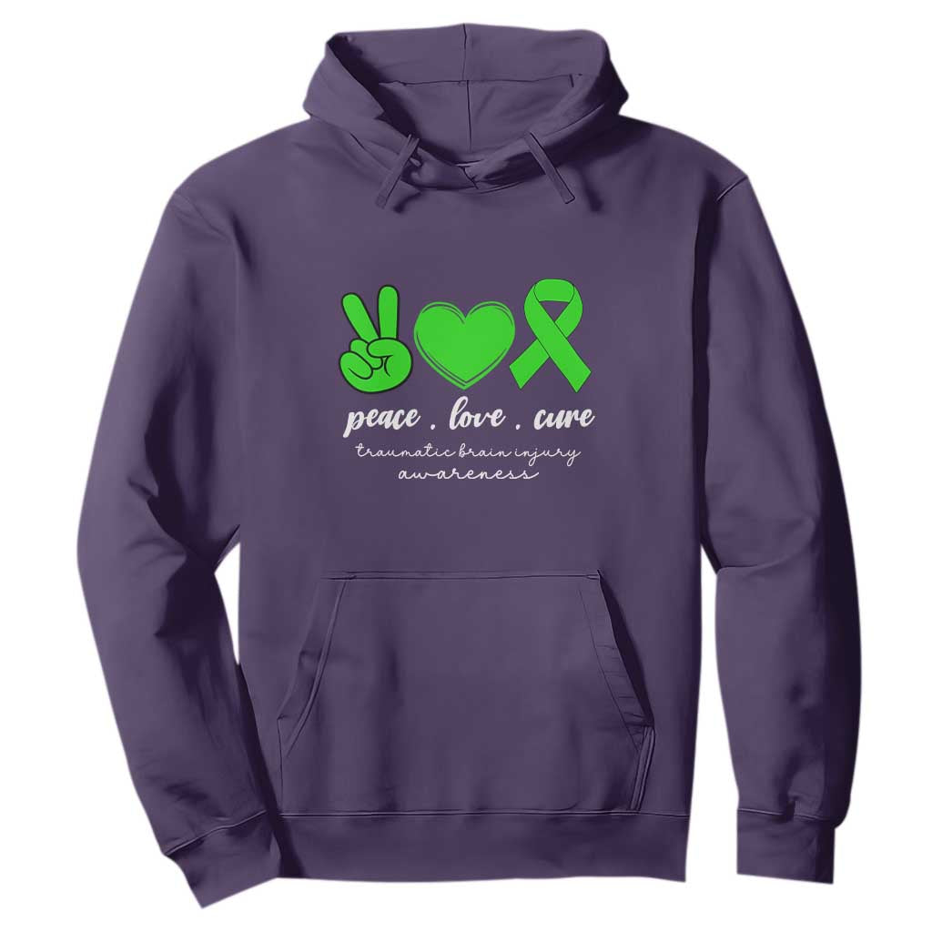 Traumatic Brain Injury Support Hoodie Peace Love Cure TBI Warrior