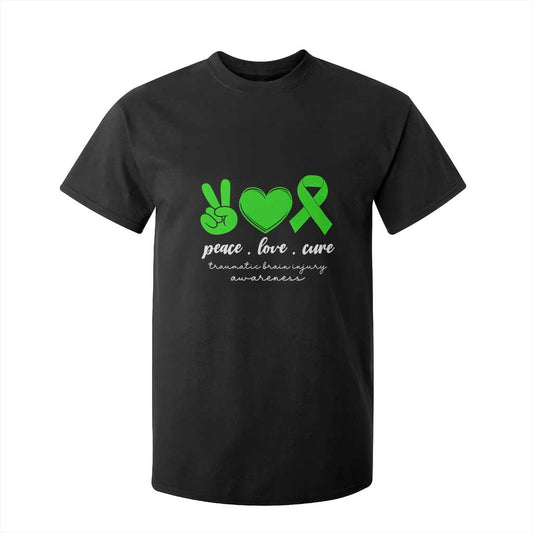 Traumatic Brain Injury Support T Shirt For Kid Peace Love Cure TBI Warrior