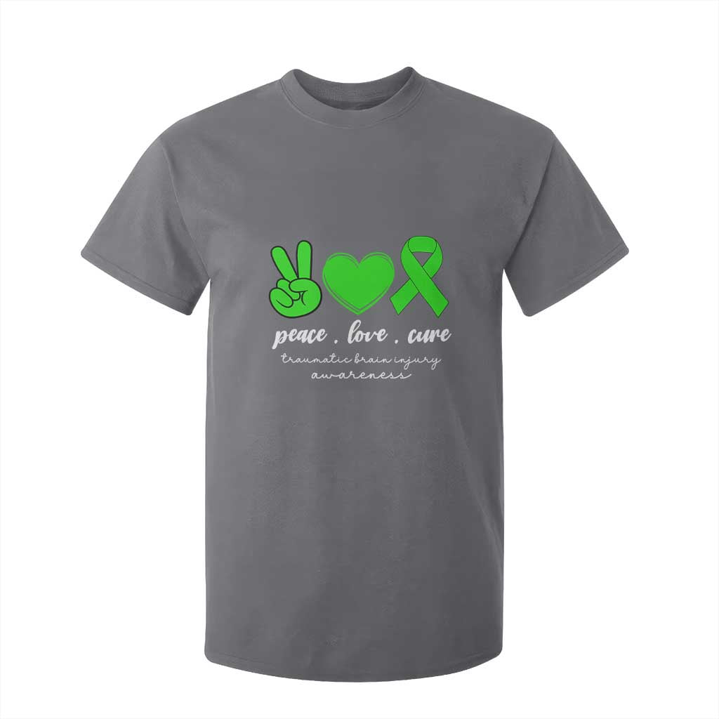 Traumatic Brain Injury Support T Shirt For Kid Peace Love Cure TBI Warrior