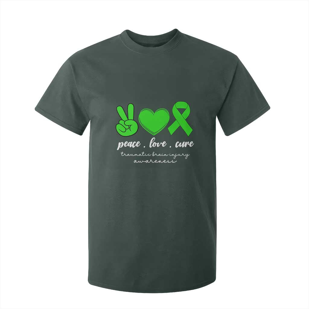Traumatic Brain Injury Support T Shirt For Kid Peace Love Cure TBI Warrior