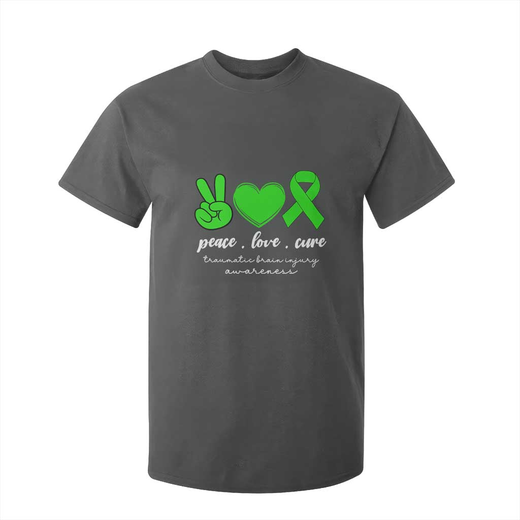 Traumatic Brain Injury Support T Shirt For Kid Peace Love Cure TBI Warrior