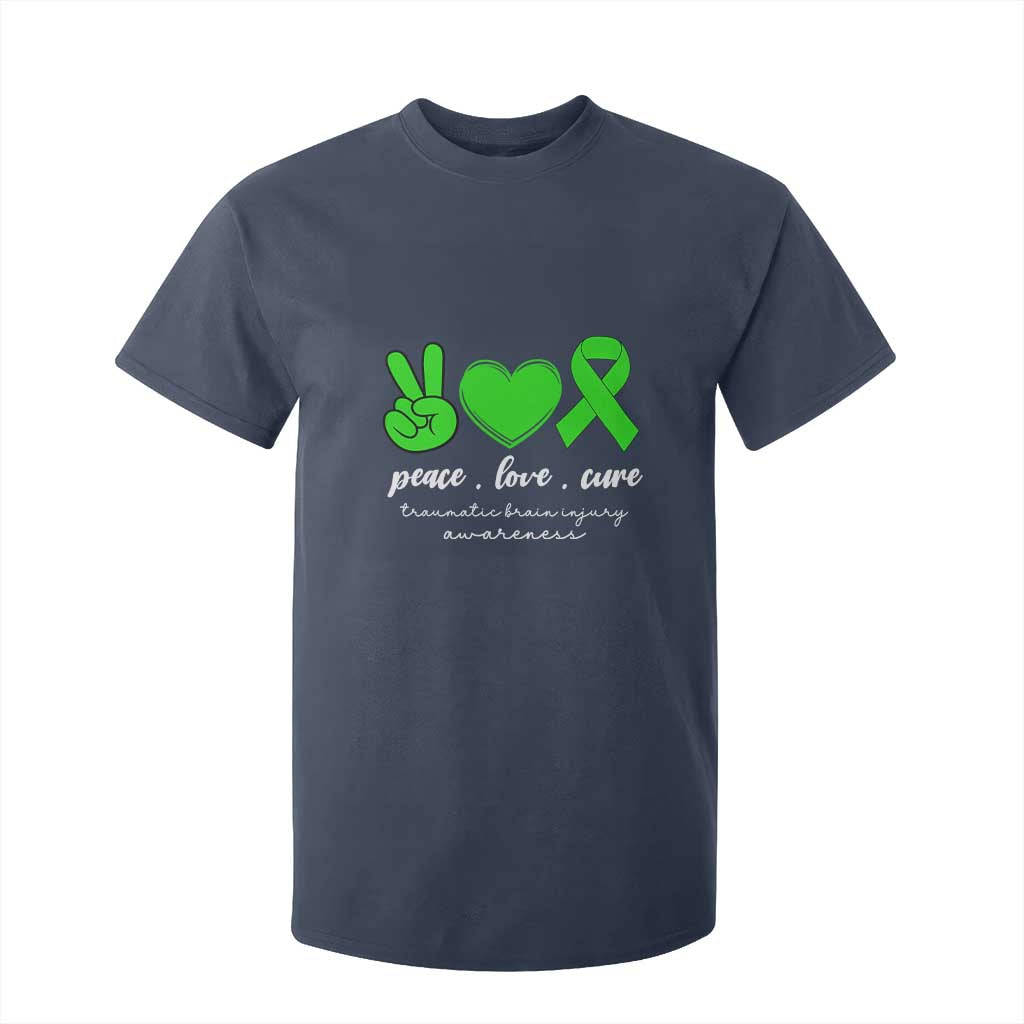 Traumatic Brain Injury Support T Shirt For Kid Peace Love Cure TBI Warrior