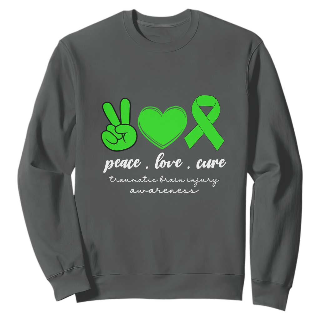 Traumatic Brain Injury Support Sweatshirt Peace Love Cure TBI Warrior