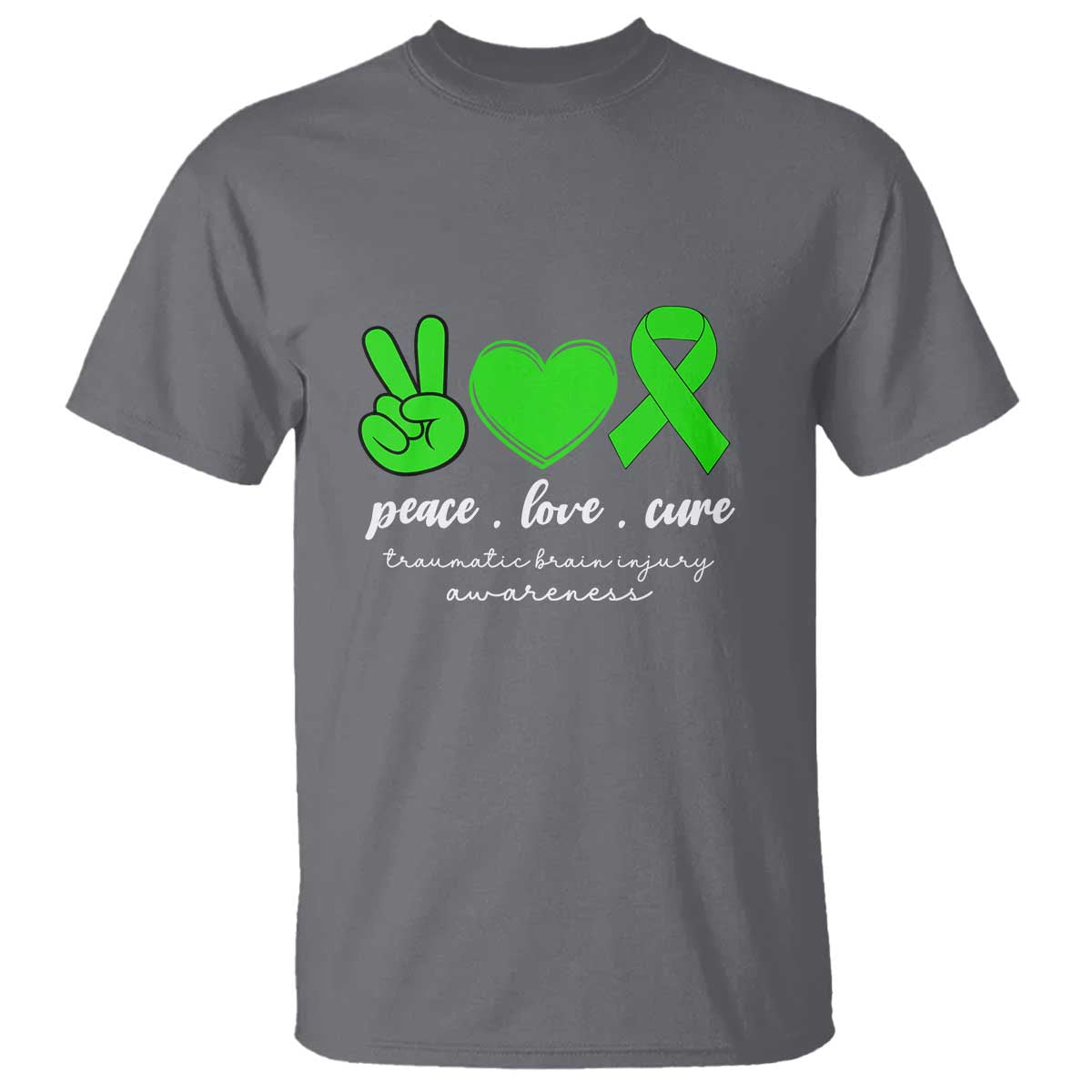 Traumatic Brain Injury Support T Shirt Peace Love Cure TBI Warrior
