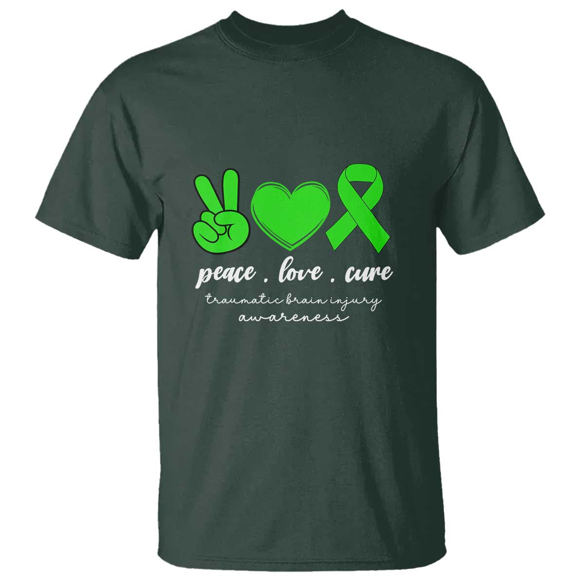 Traumatic Brain Injury Support T Shirt Peace Love Cure TBI Warrior