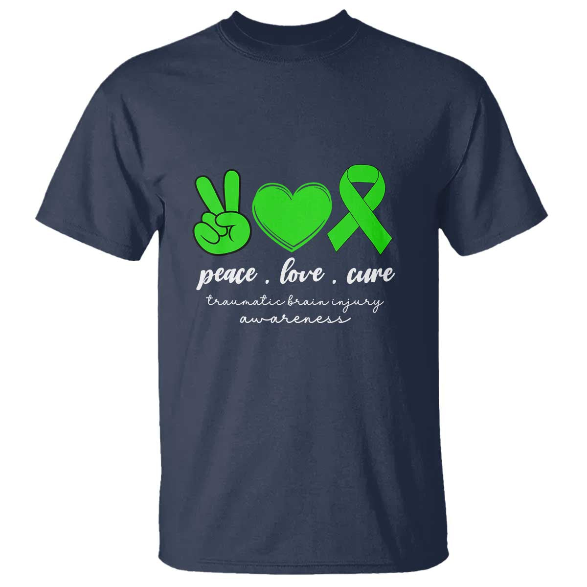 Traumatic Brain Injury Support T Shirt Peace Love Cure TBI Warrior