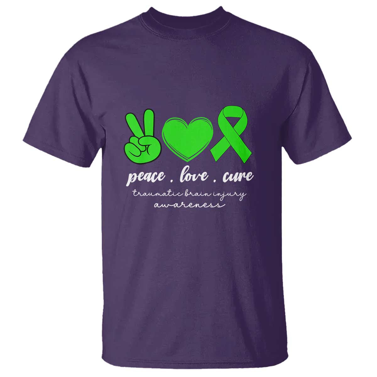 Traumatic Brain Injury Support T Shirt Peace Love Cure TBI Warrior