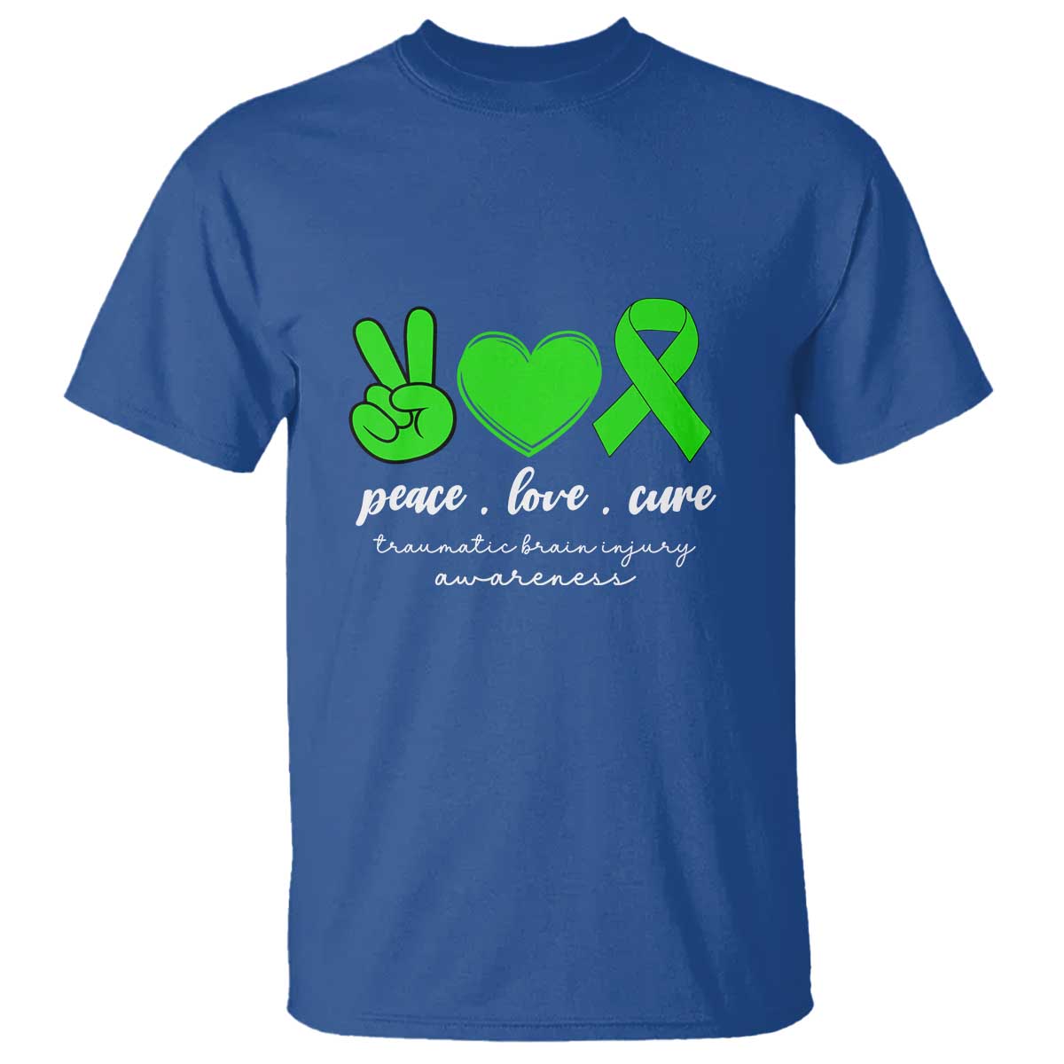Traumatic Brain Injury Support T Shirt Peace Love Cure TBI Warrior