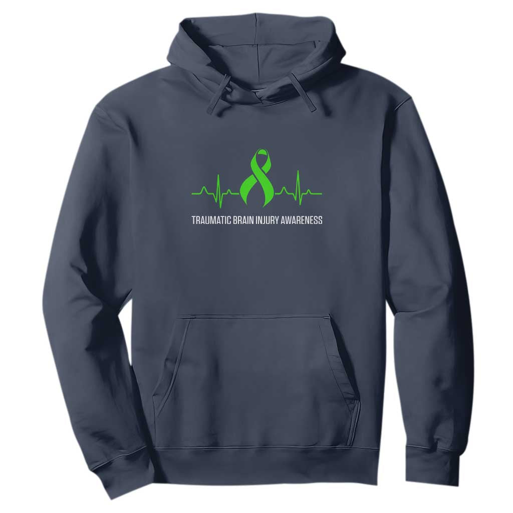 Traumatic Brain Injury Support Hoodie TBI Warrior Heartbeat Green Ribbon
