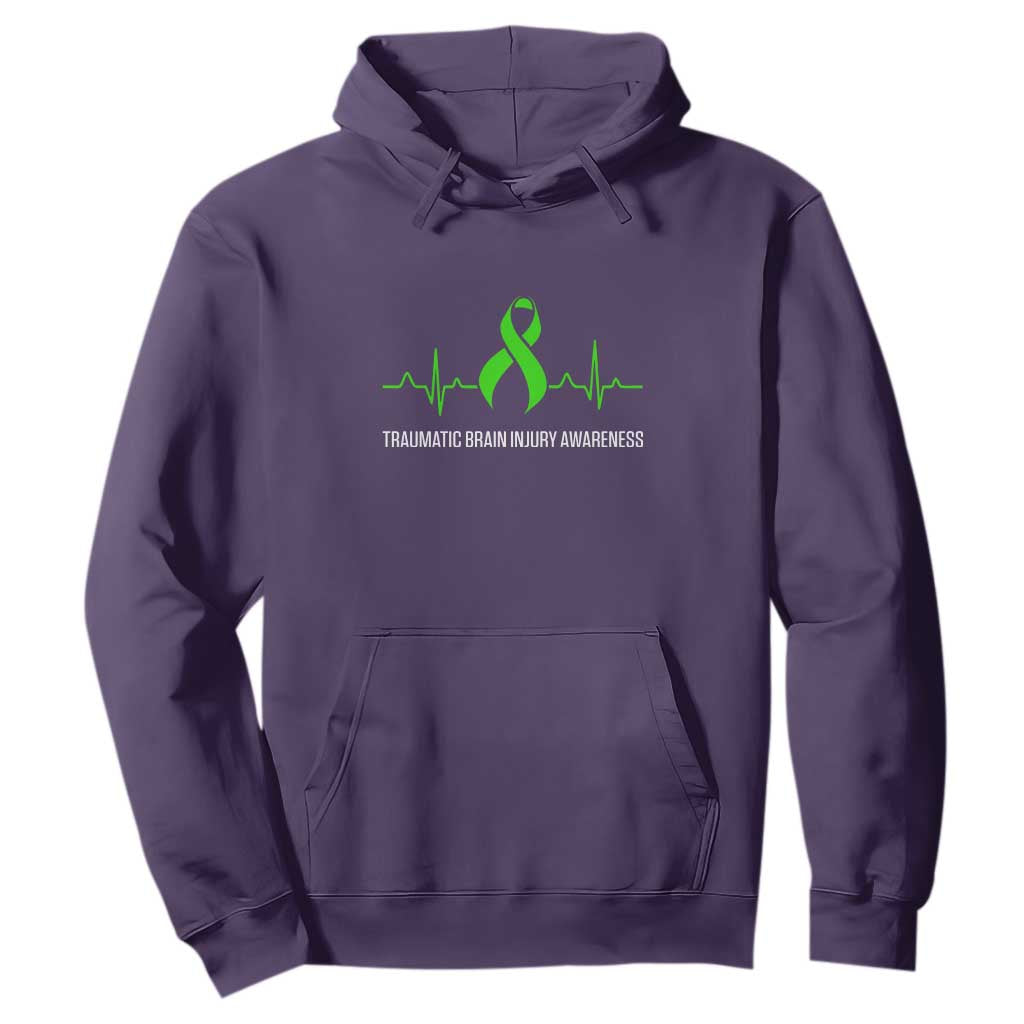Traumatic Brain Injury Support Hoodie TBI Warrior Heartbeat Green Ribbon