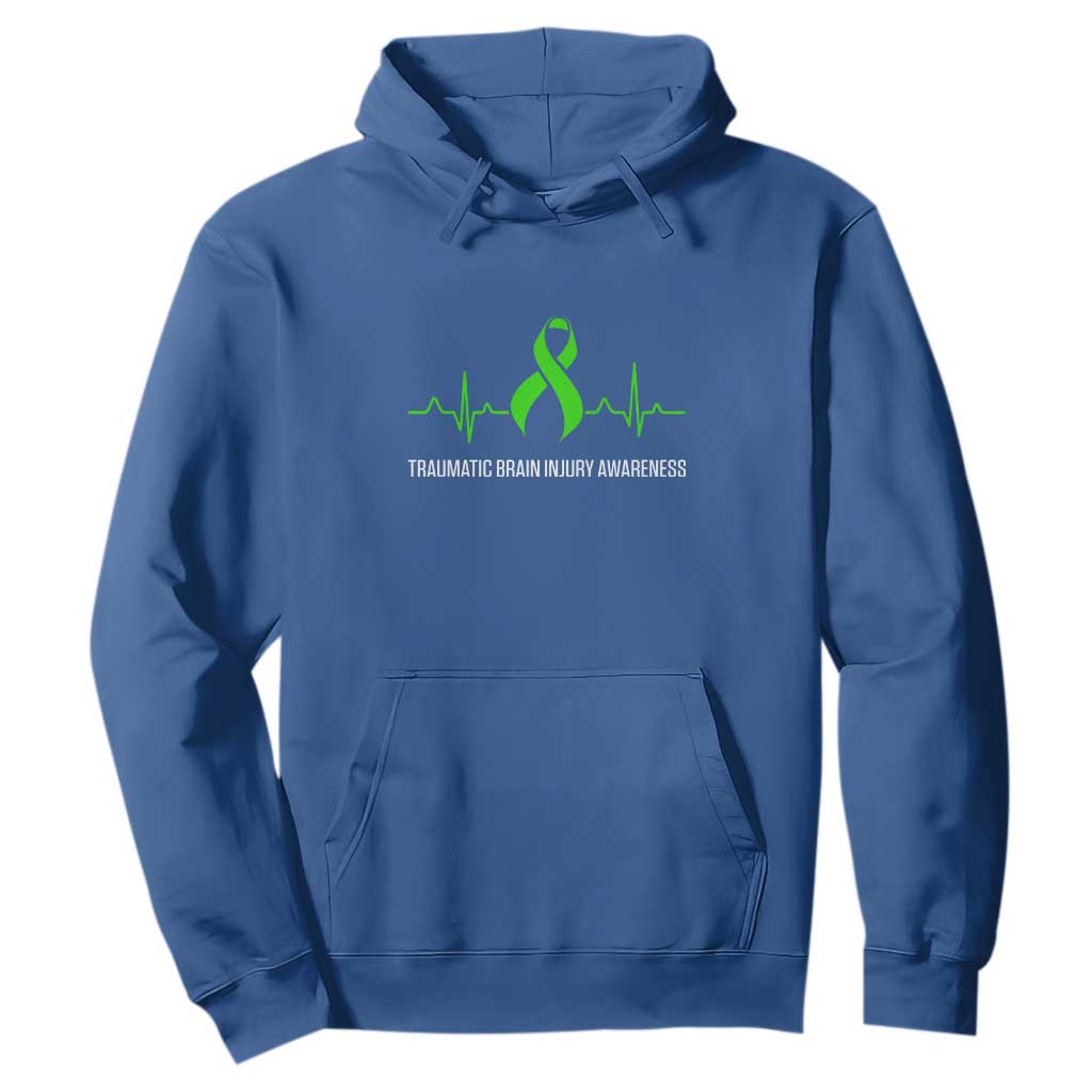 Traumatic Brain Injury Support Hoodie TBI Warrior Heartbeat Green Ribbon