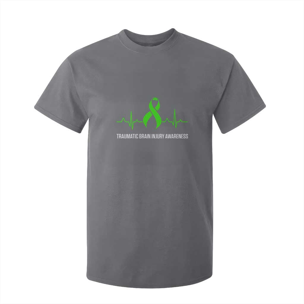 Traumatic Brain Injury Support T Shirt For Kid TBI Warrior Heartbeat Green Ribbon