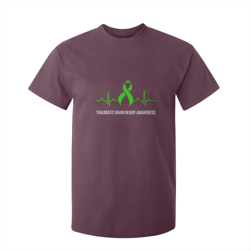 Traumatic Brain Injury Support T Shirt For Kid TBI Warrior Heartbeat Green Ribbon