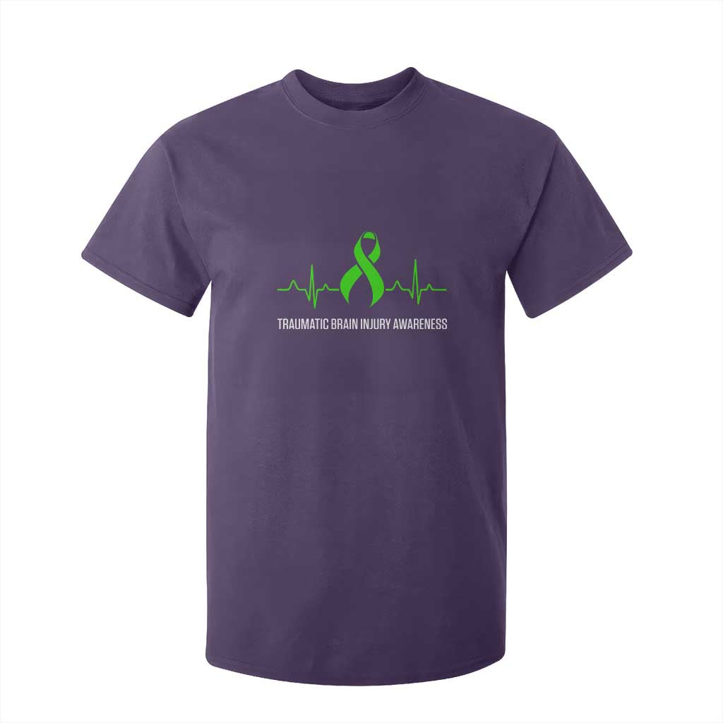 Traumatic Brain Injury Support T Shirt For Kid TBI Warrior Heartbeat Green Ribbon