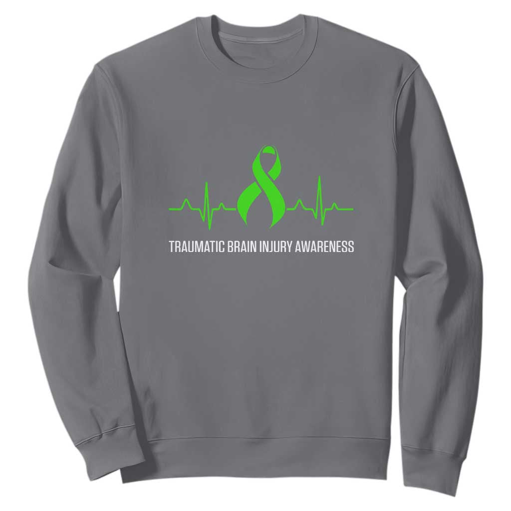 Traumatic Brain Injury Support Sweatshirt TBI Warrior Heartbeat Green Ribbon