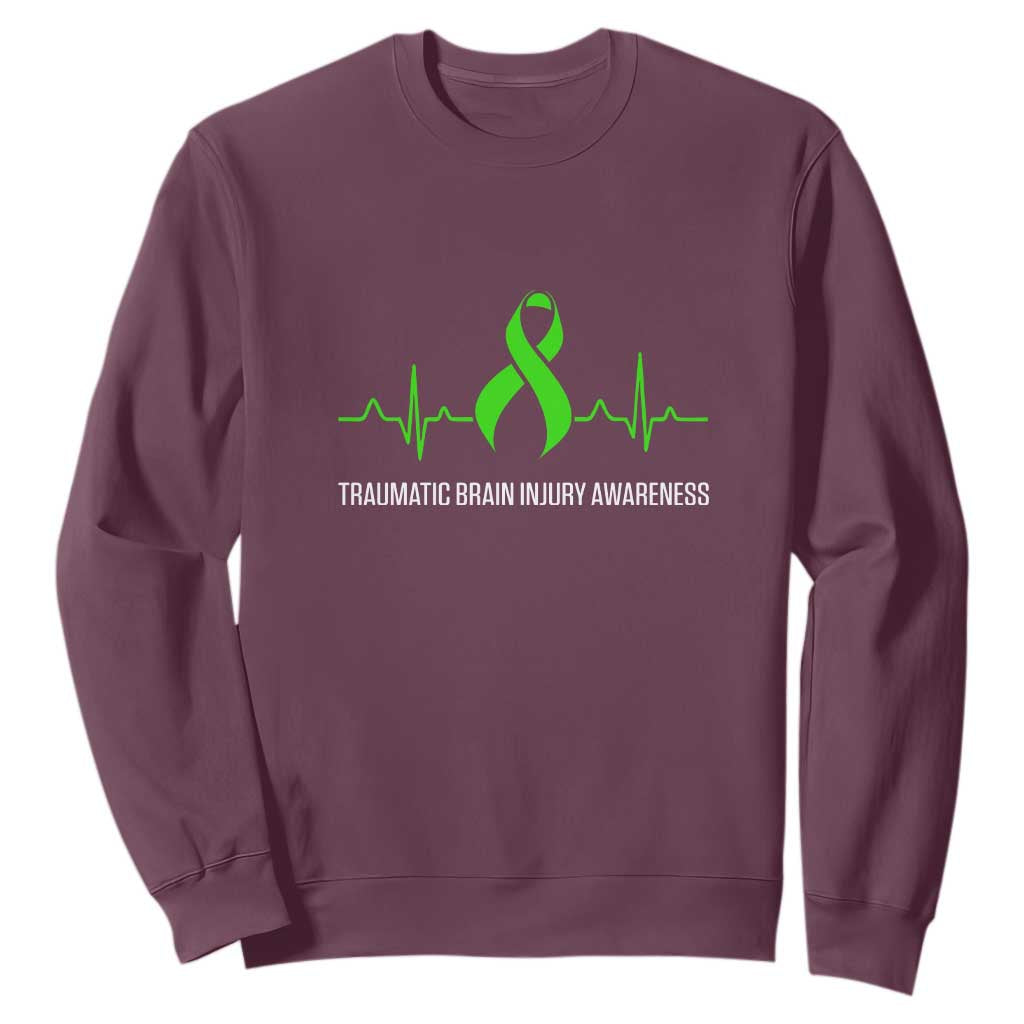 Traumatic Brain Injury Support Sweatshirt TBI Warrior Heartbeat Green Ribbon