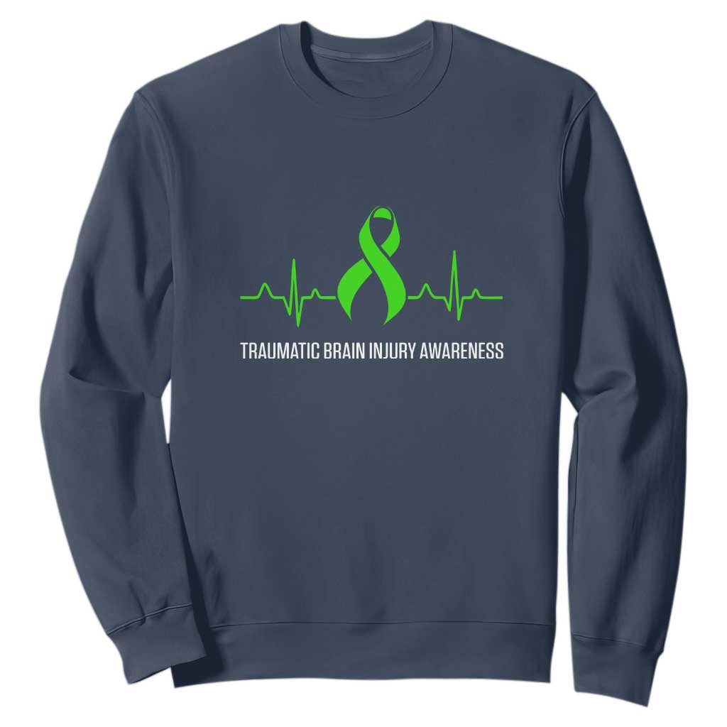 Traumatic Brain Injury Support Sweatshirt TBI Warrior Heartbeat Green Ribbon