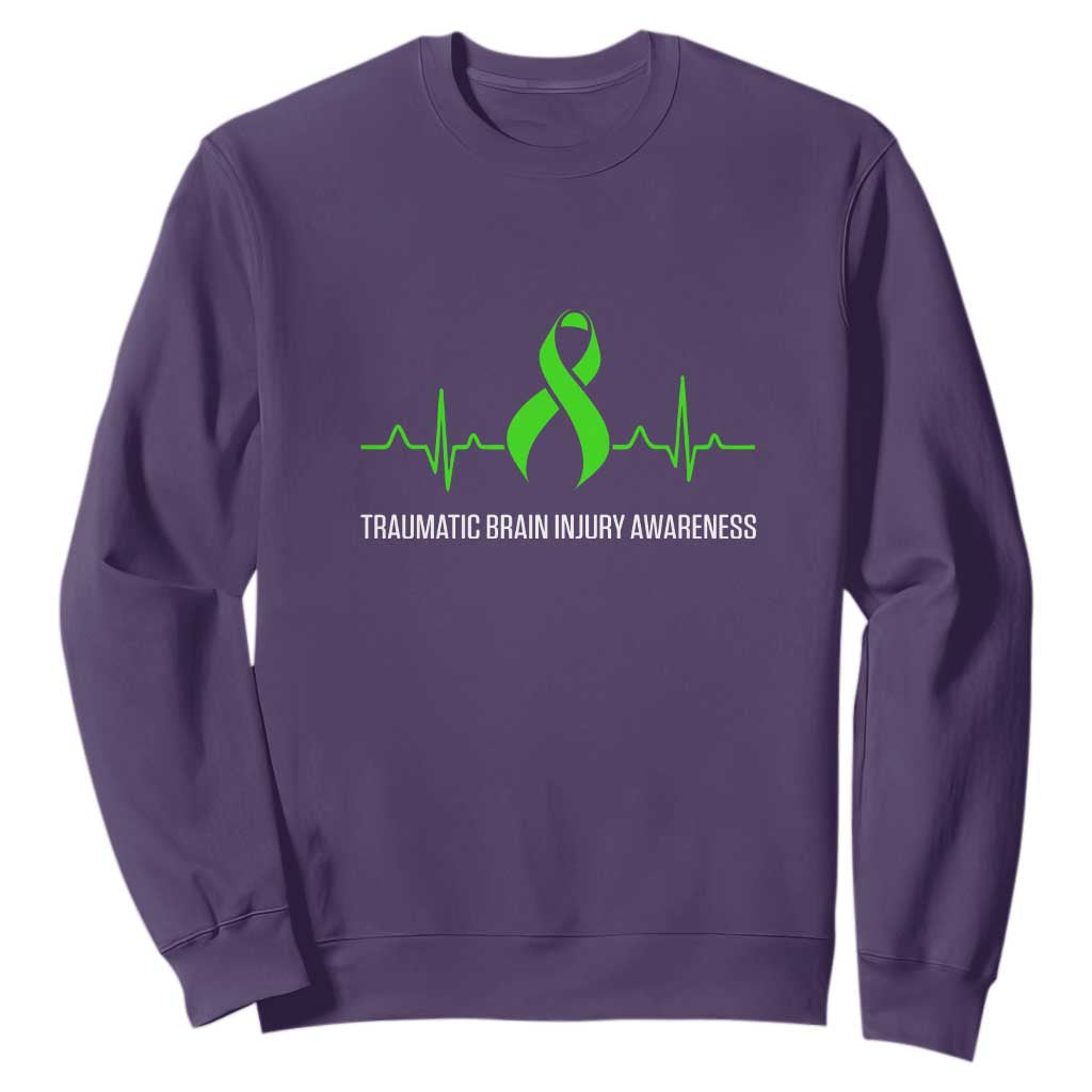 Traumatic Brain Injury Support Sweatshirt TBI Warrior Heartbeat Green Ribbon