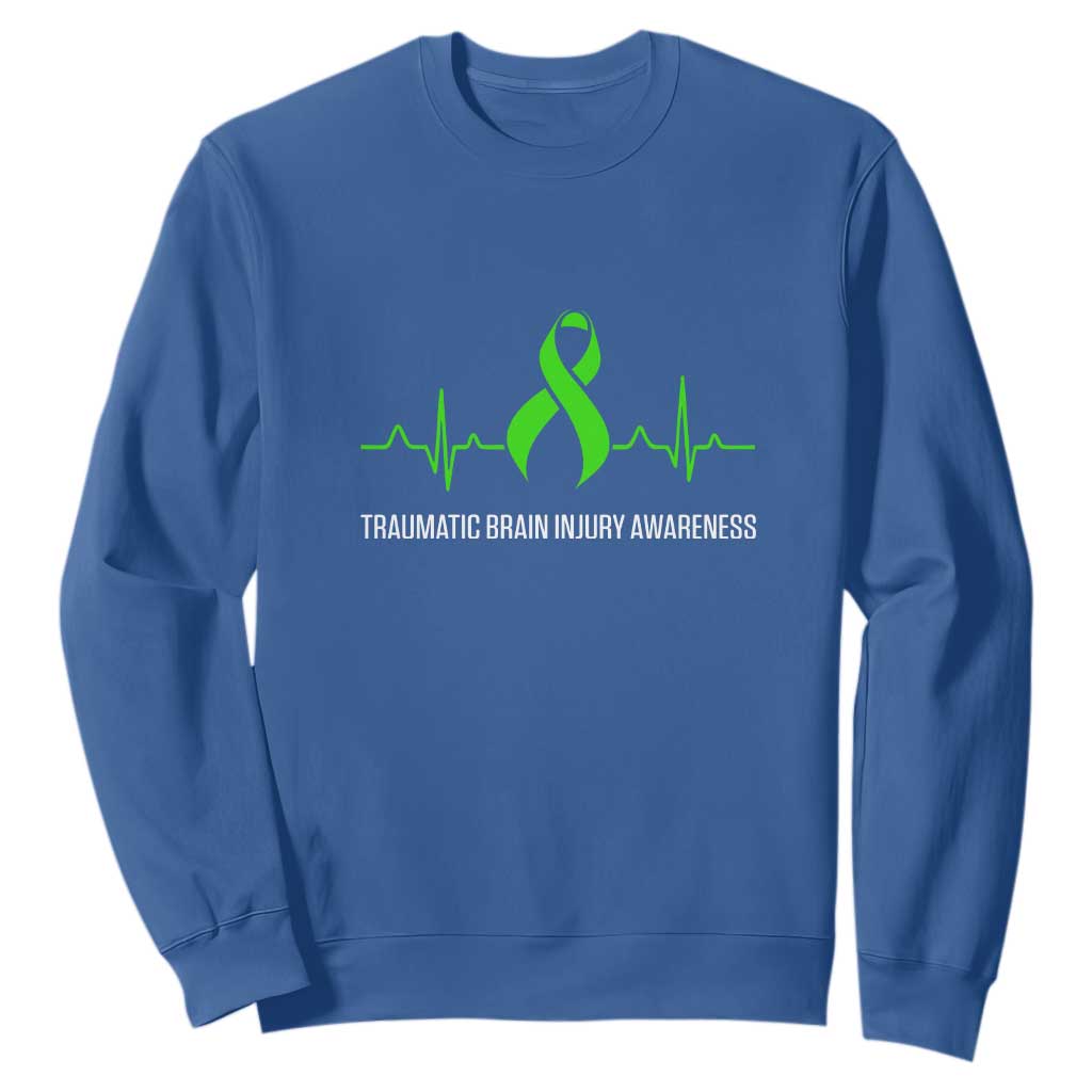 Traumatic Brain Injury Support Sweatshirt TBI Warrior Heartbeat Green Ribbon
