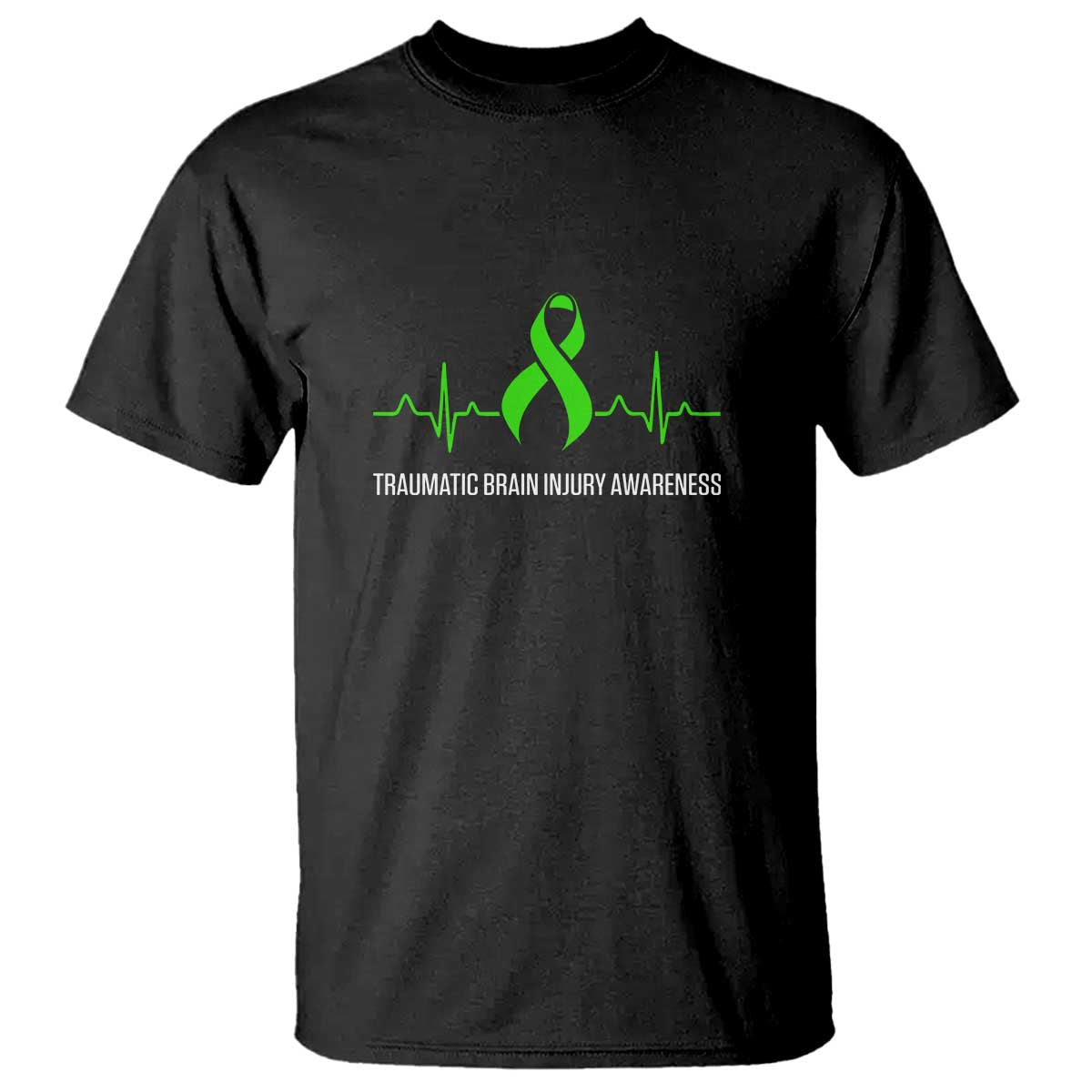 Traumatic Brain Injury Support T Shirt TBI Warrior Heartbeat Green Ribbon