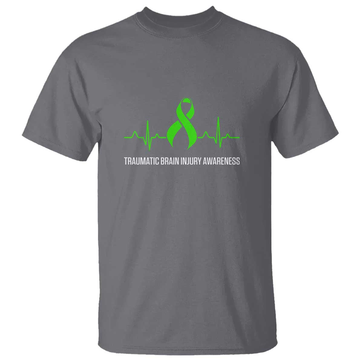 Traumatic Brain Injury Support T Shirt TBI Warrior Heartbeat Green Ribbon