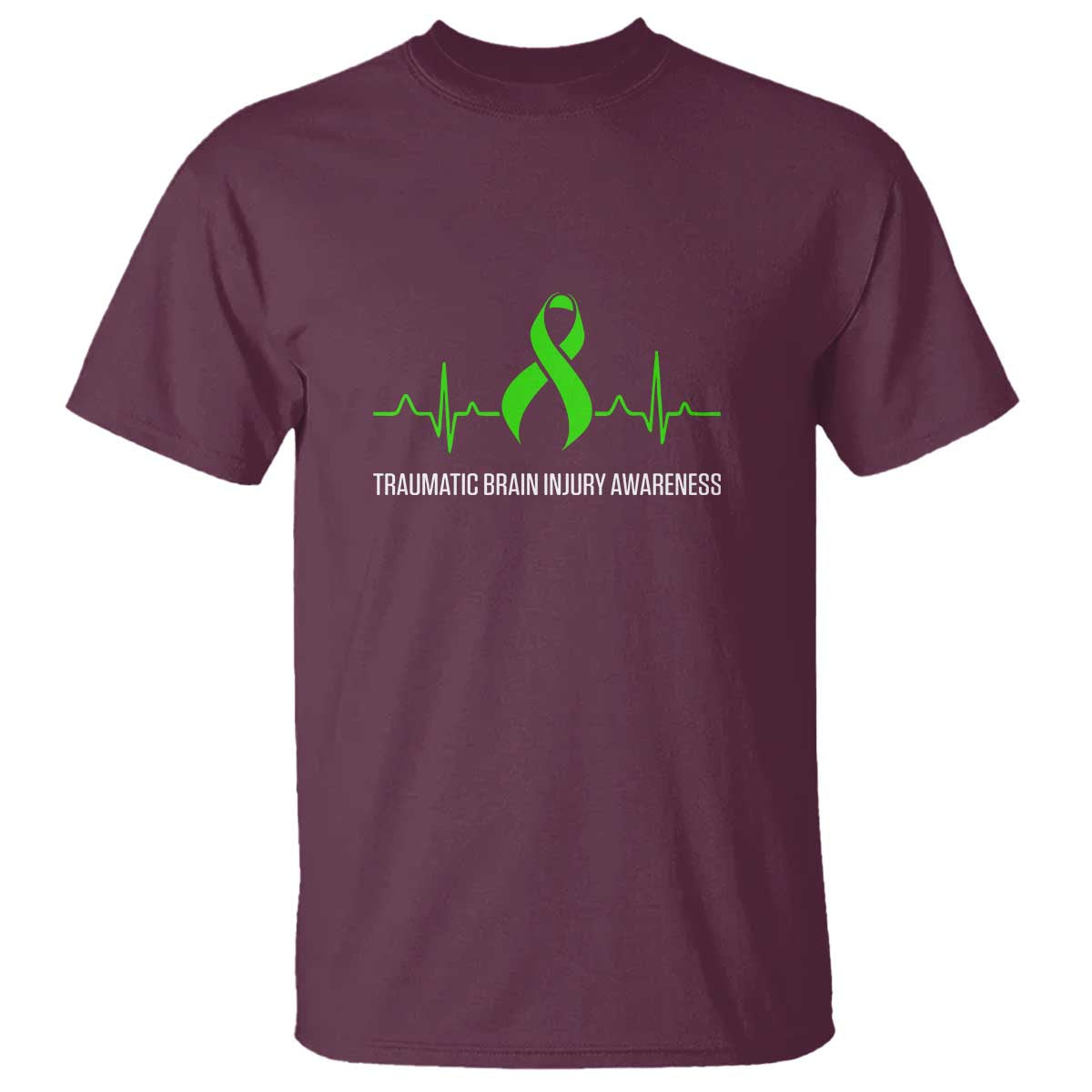 Traumatic Brain Injury Support T Shirt TBI Warrior Heartbeat Green Ribbon