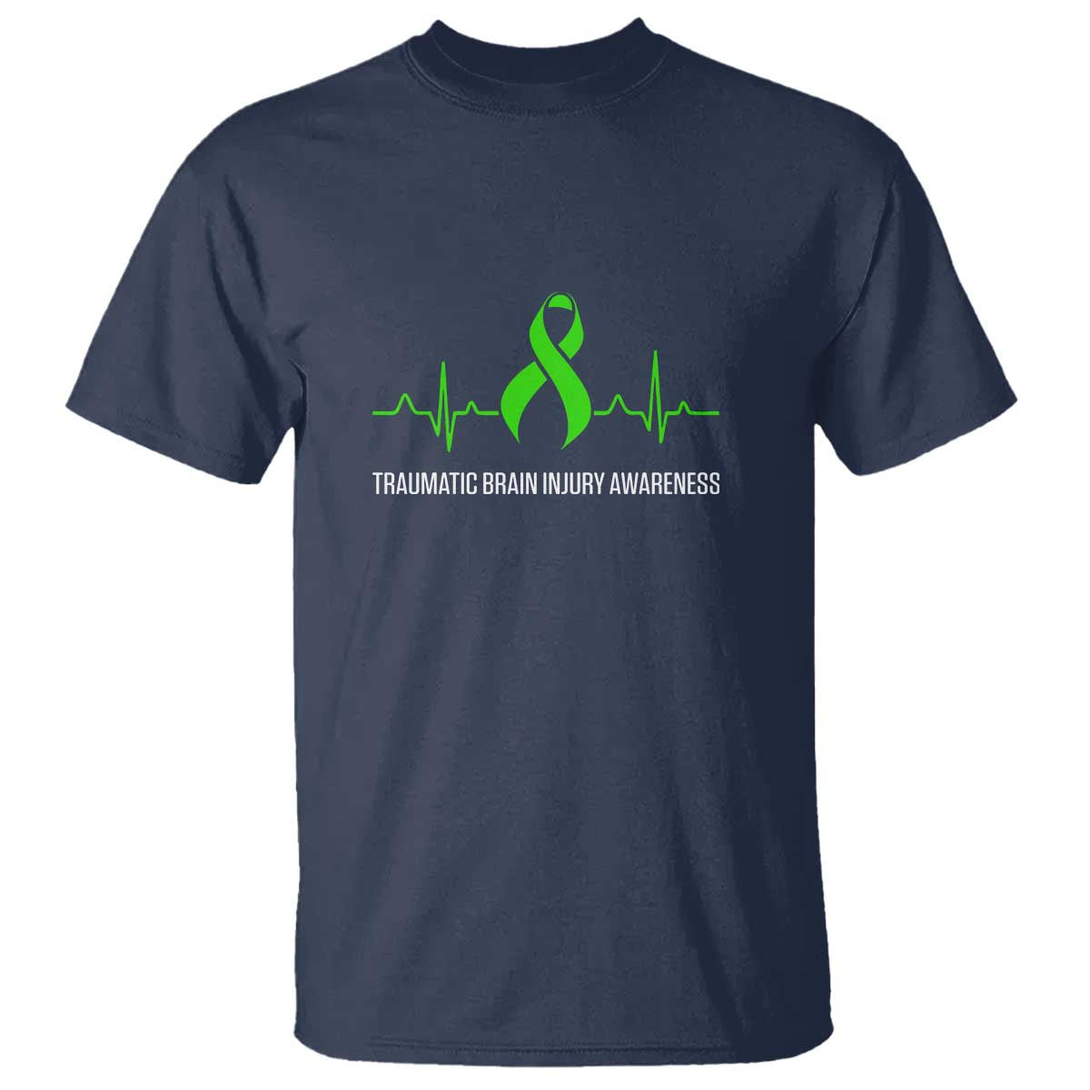 Traumatic Brain Injury Support T Shirt TBI Warrior Heartbeat Green Ribbon
