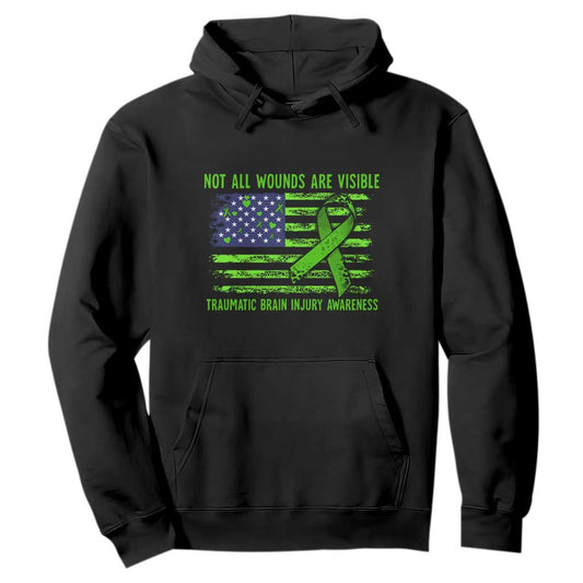 Traumatic Brain Injury Support Hoodie Not All Wounds Are Visible TBI Warrior American Flag