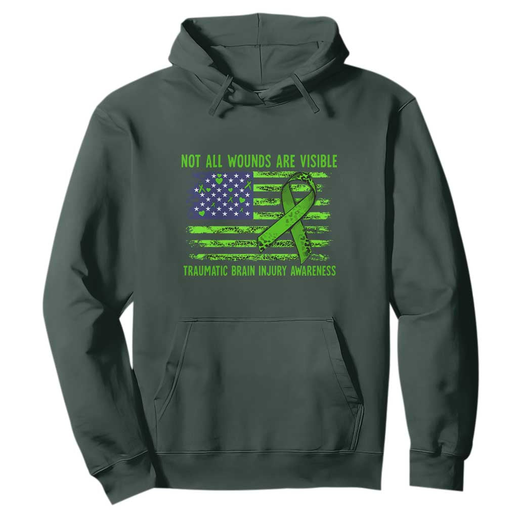 Traumatic Brain Injury Support Hoodie Not All Wounds Are Visible TBI Warrior American Flag