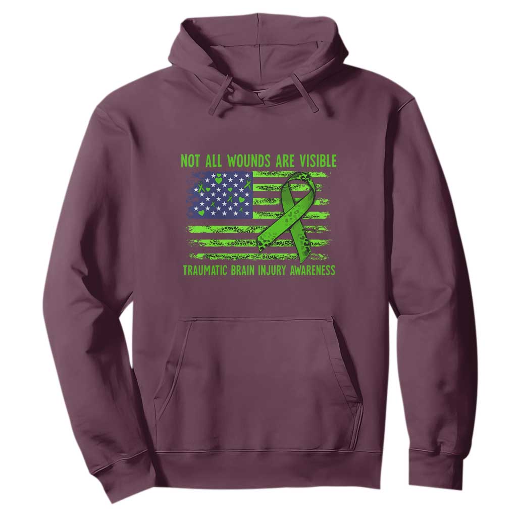 Traumatic Brain Injury Support Hoodie Not All Wounds Are Visible TBI Warrior American Flag