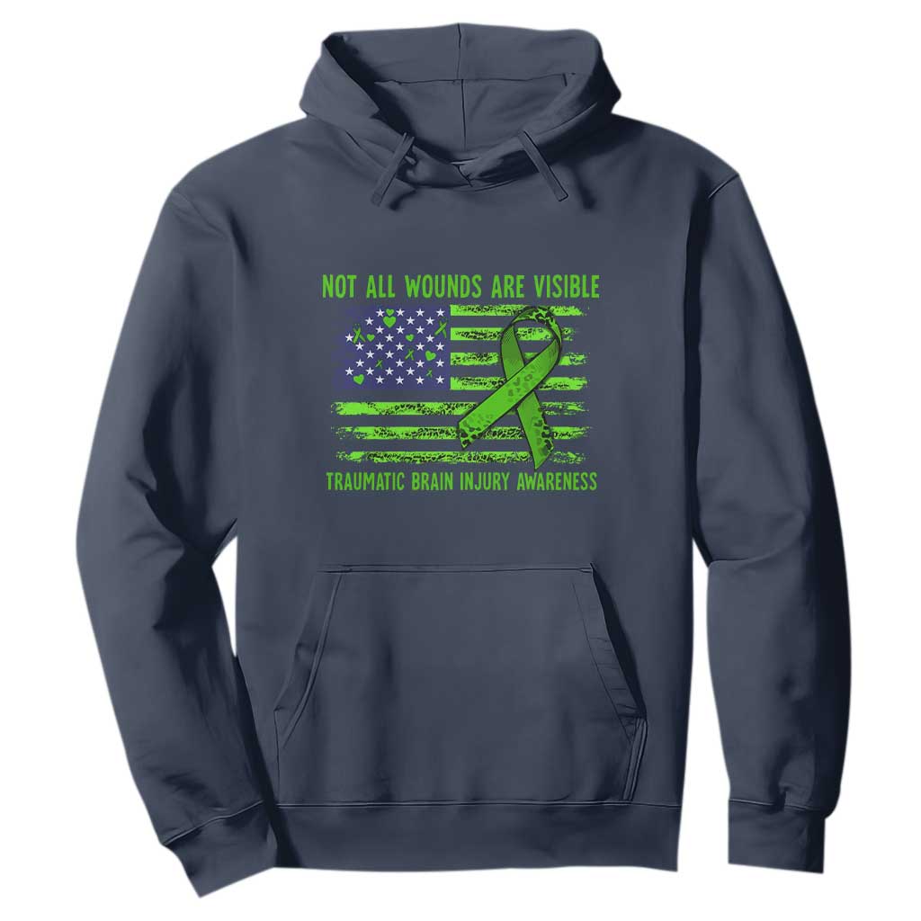 Traumatic Brain Injury Support Hoodie Not All Wounds Are Visible TBI Warrior American Flag