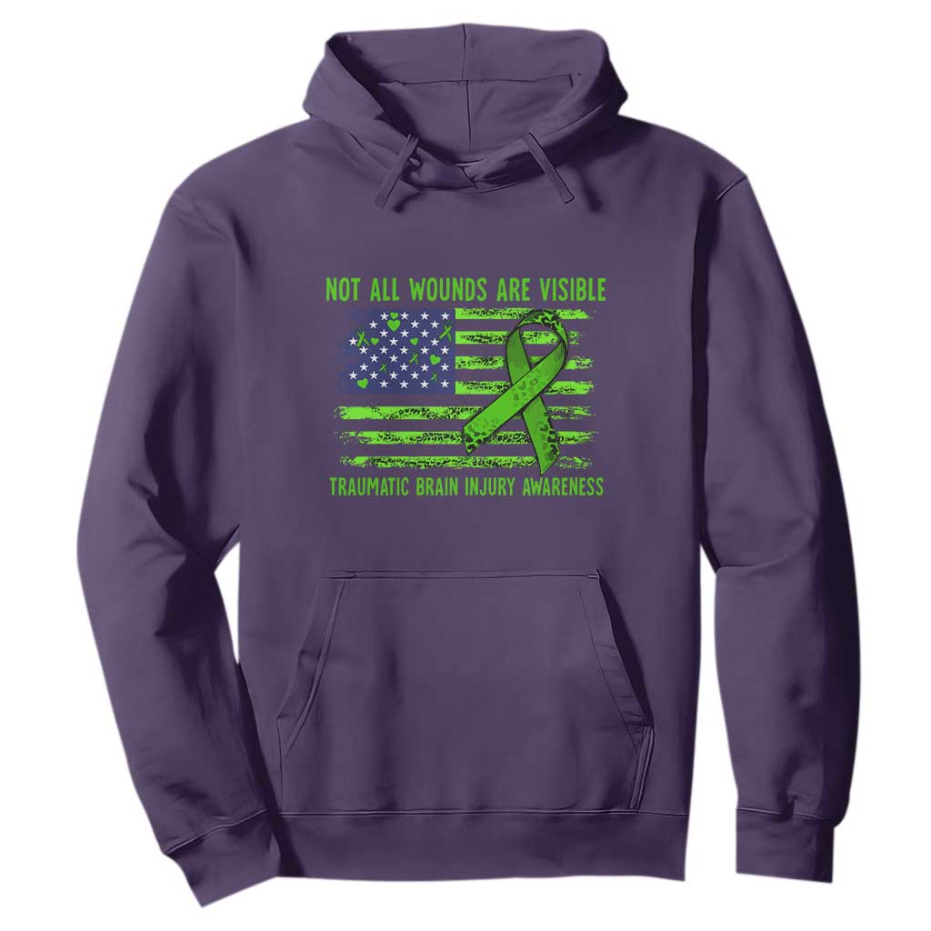 Traumatic Brain Injury Support Hoodie Not All Wounds Are Visible TBI Warrior American Flag
