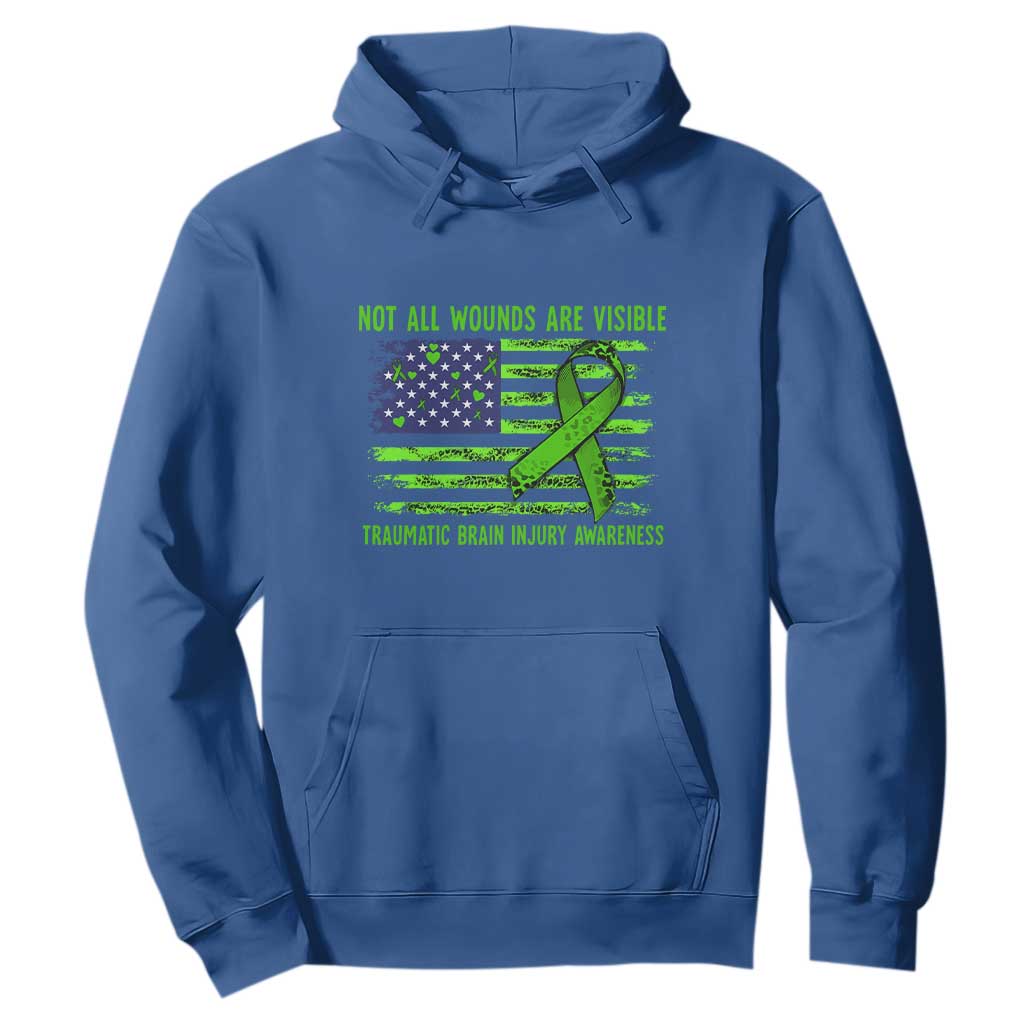 Traumatic Brain Injury Support Hoodie Not All Wounds Are Visible TBI Warrior American Flag