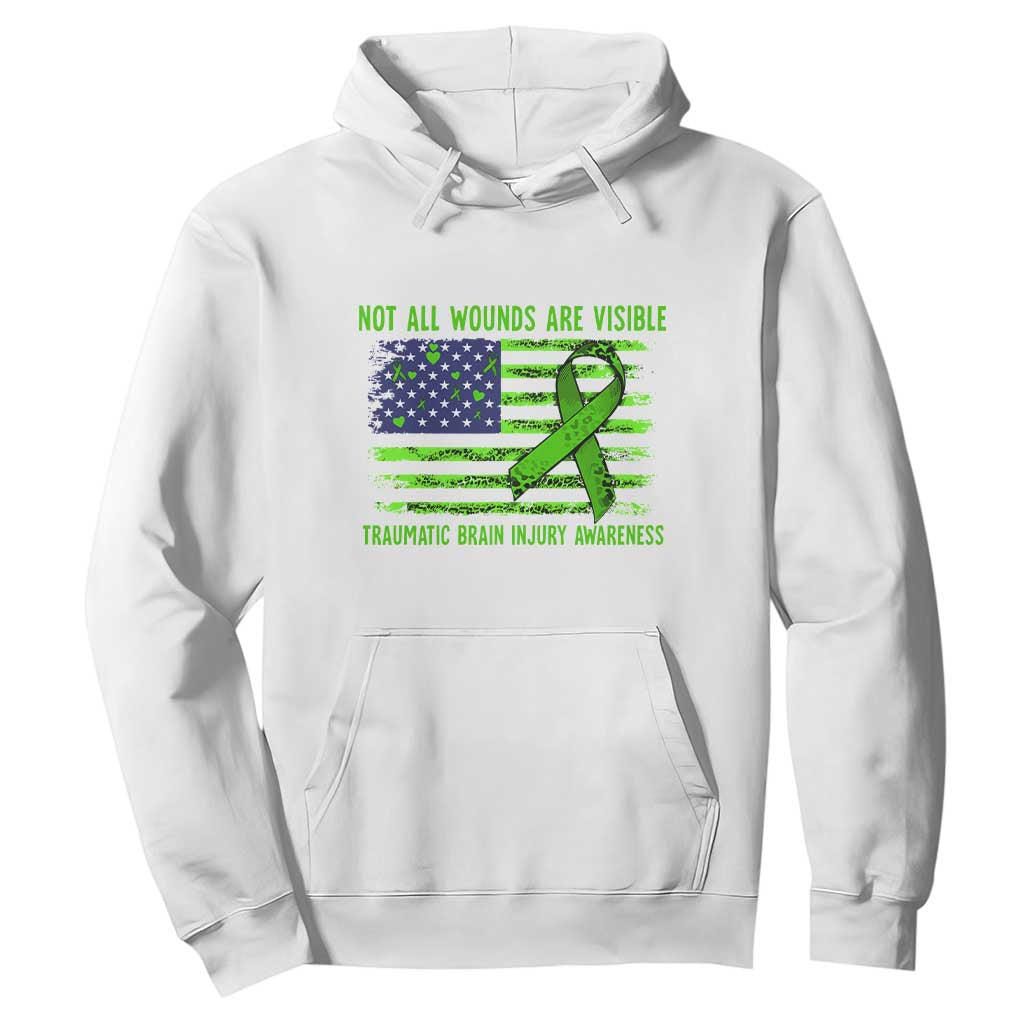 Traumatic Brain Injury Support Hoodie Not All Wounds Are Visible TBI Warrior American Flag