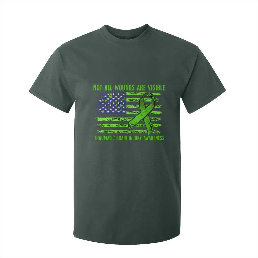 Traumatic Brain Injury Support T Shirt For Kid Not All Wounds Are Visible TBI Warrior American Flag