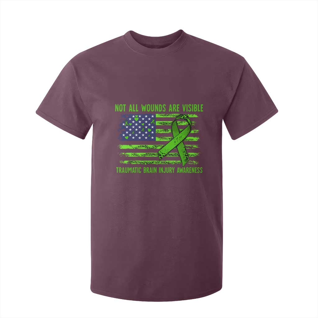 Traumatic Brain Injury Support T Shirt For Kid Not All Wounds Are Visible TBI Warrior American Flag