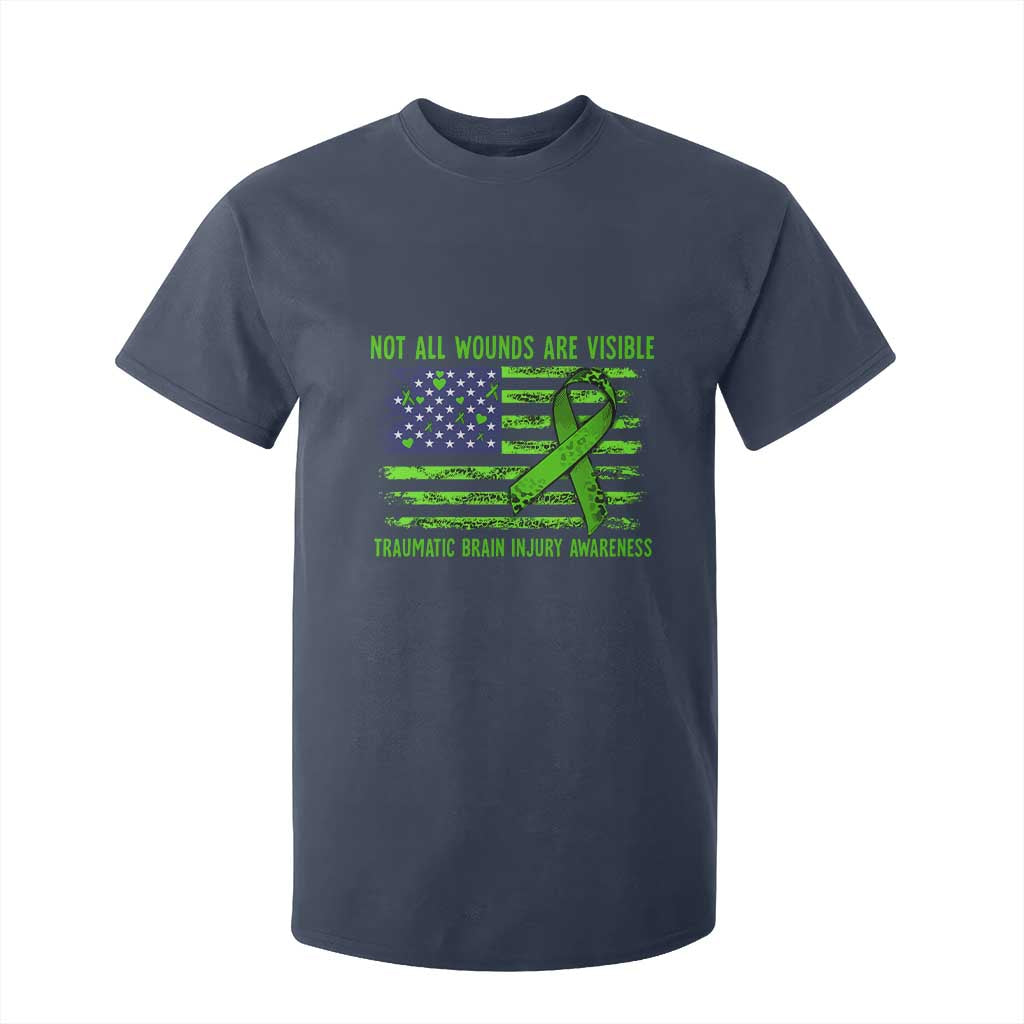 Traumatic Brain Injury Support T Shirt For Kid Not All Wounds Are Visible TBI Warrior American Flag