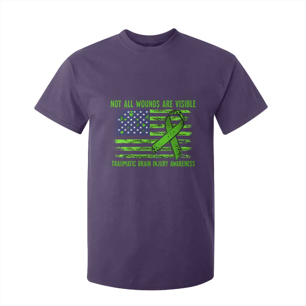 Traumatic Brain Injury Support T Shirt For Kid Not All Wounds Are Visible TBI Warrior American Flag
