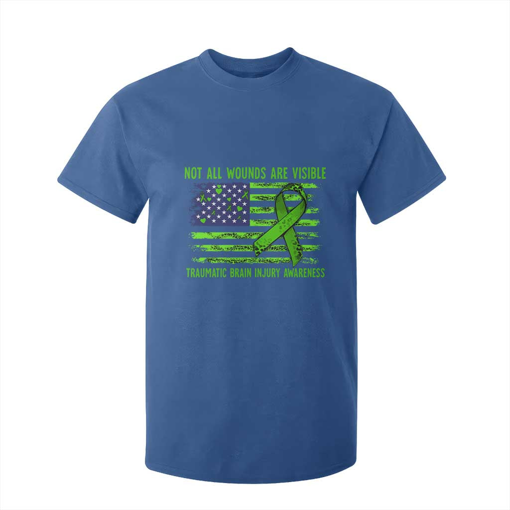 Traumatic Brain Injury Support T Shirt For Kid Not All Wounds Are Visible TBI Warrior American Flag