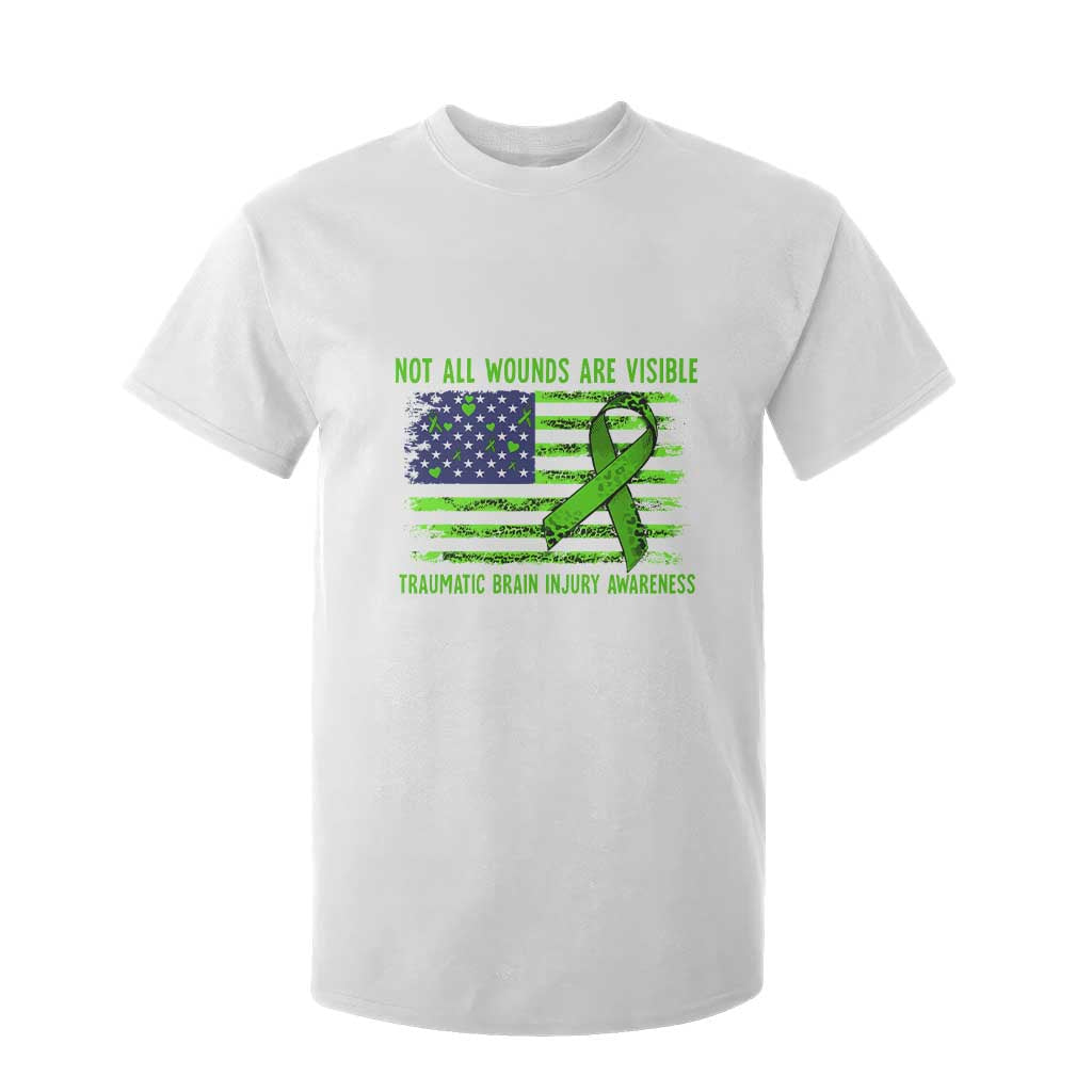 Traumatic Brain Injury Support T Shirt For Kid Not All Wounds Are Visible TBI Warrior American Flag