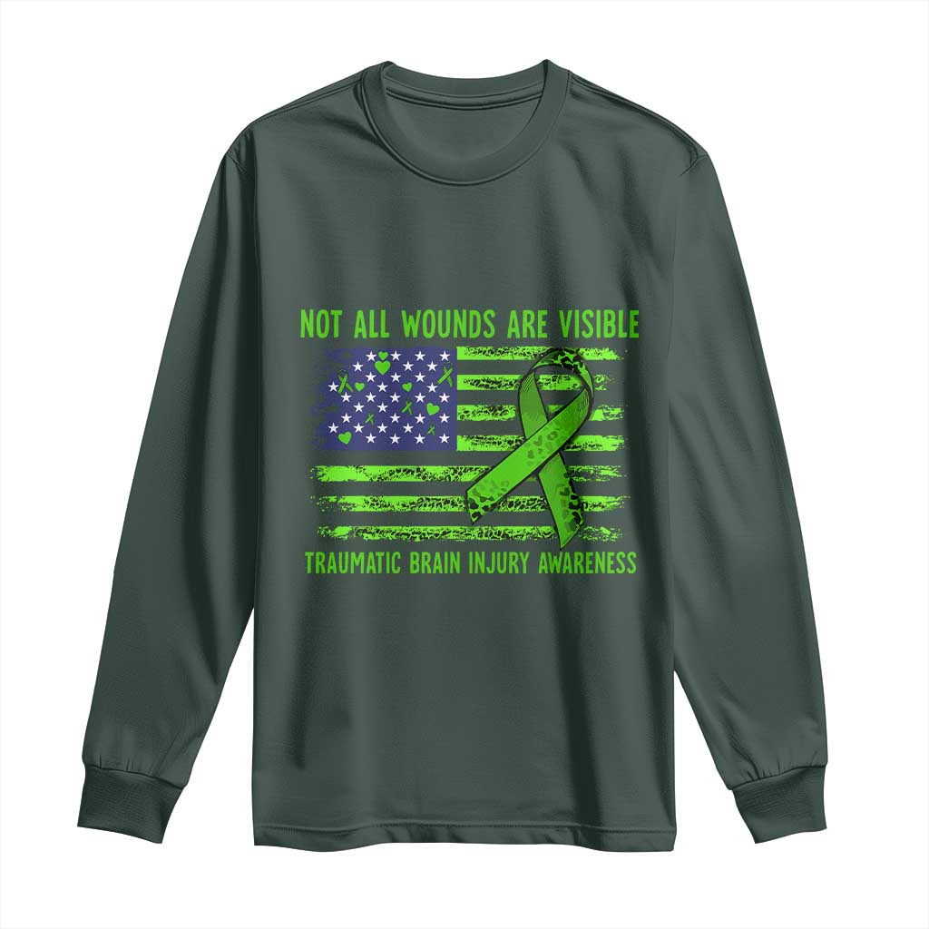 Traumatic Brain Injury Support Long Sleeve Shirt Not All Wounds Are Visible TBI Warrior American Flag