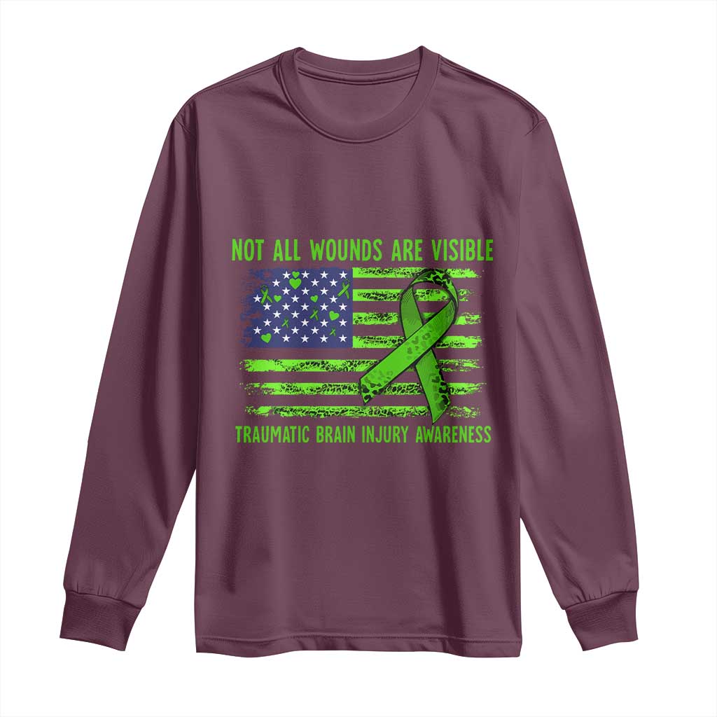 Traumatic Brain Injury Support Long Sleeve Shirt Not All Wounds Are Visible TBI Warrior American Flag