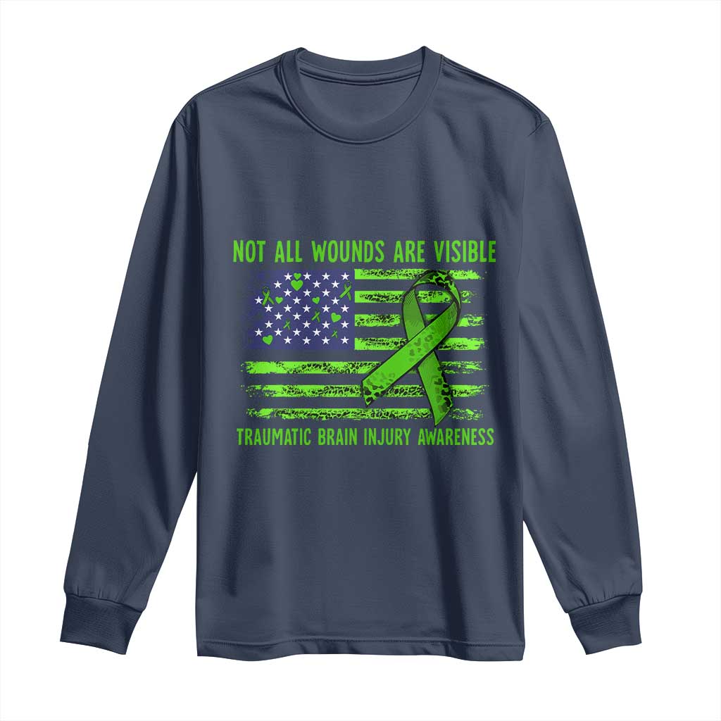Traumatic Brain Injury Support Long Sleeve Shirt Not All Wounds Are Visible TBI Warrior American Flag