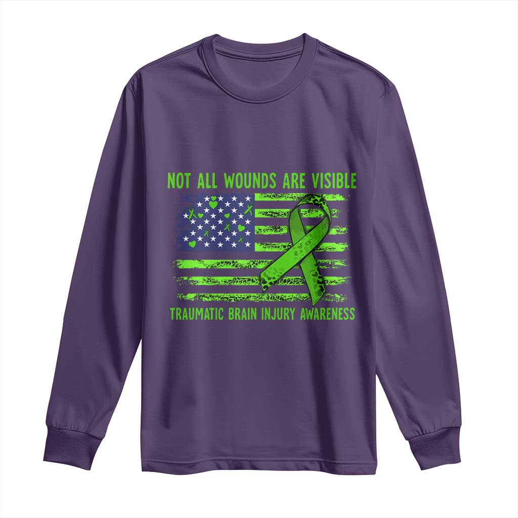 Traumatic Brain Injury Support Long Sleeve Shirt Not All Wounds Are Visible TBI Warrior American Flag