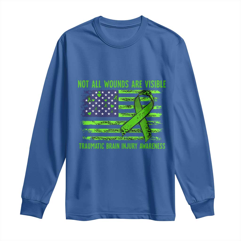 Traumatic Brain Injury Support Long Sleeve Shirt Not All Wounds Are Visible TBI Warrior American Flag
