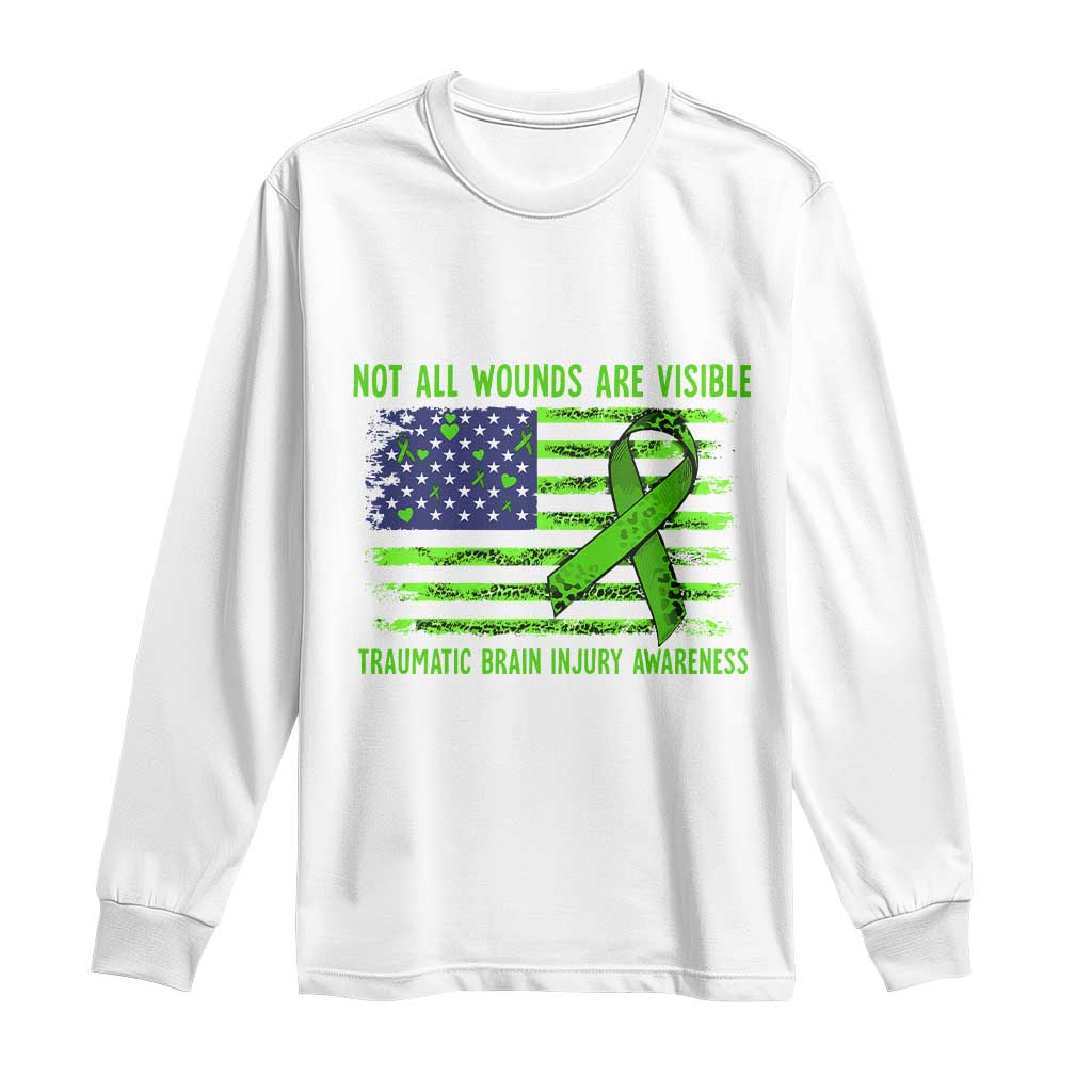 Traumatic Brain Injury Support Long Sleeve Shirt Not All Wounds Are Visible TBI Warrior American Flag